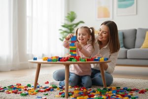 Enfant jouant avec des blocs de construction colorés