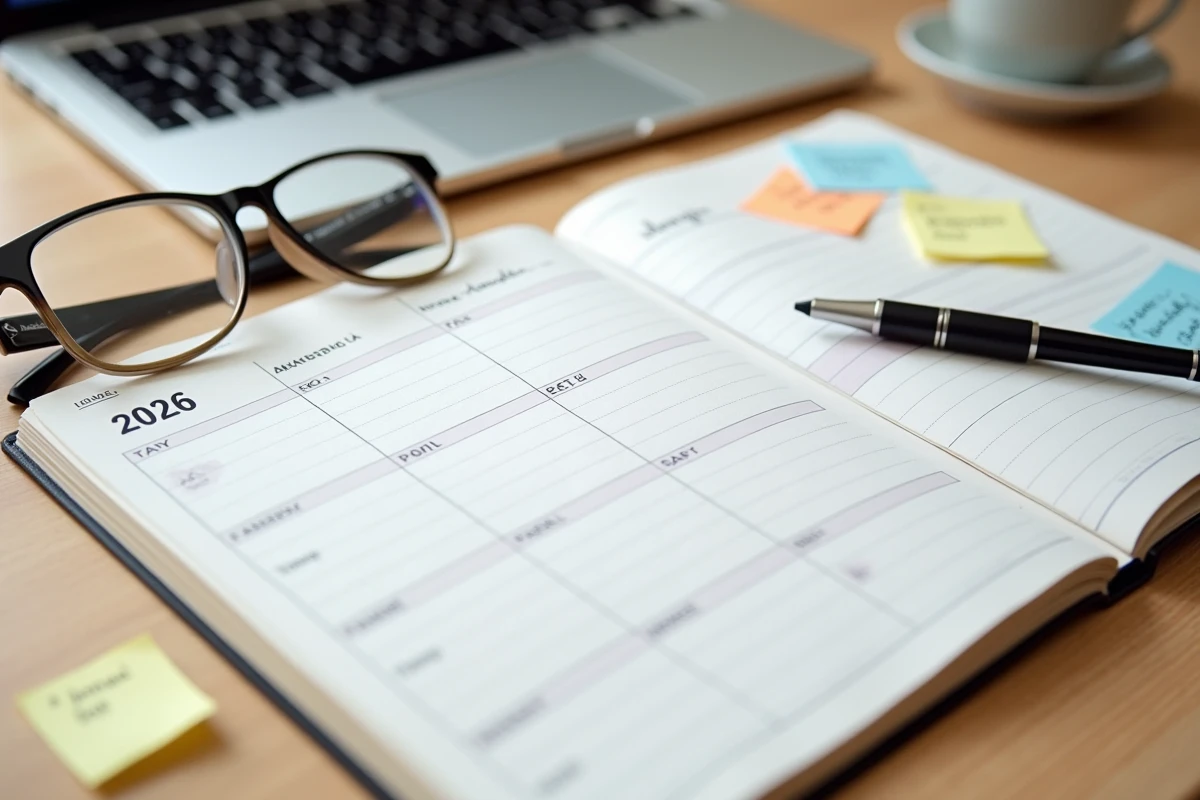 Agenda papier 2026 annoté avec les semaines paires et impaires pour organiser le calendrier de garde parentale alternée