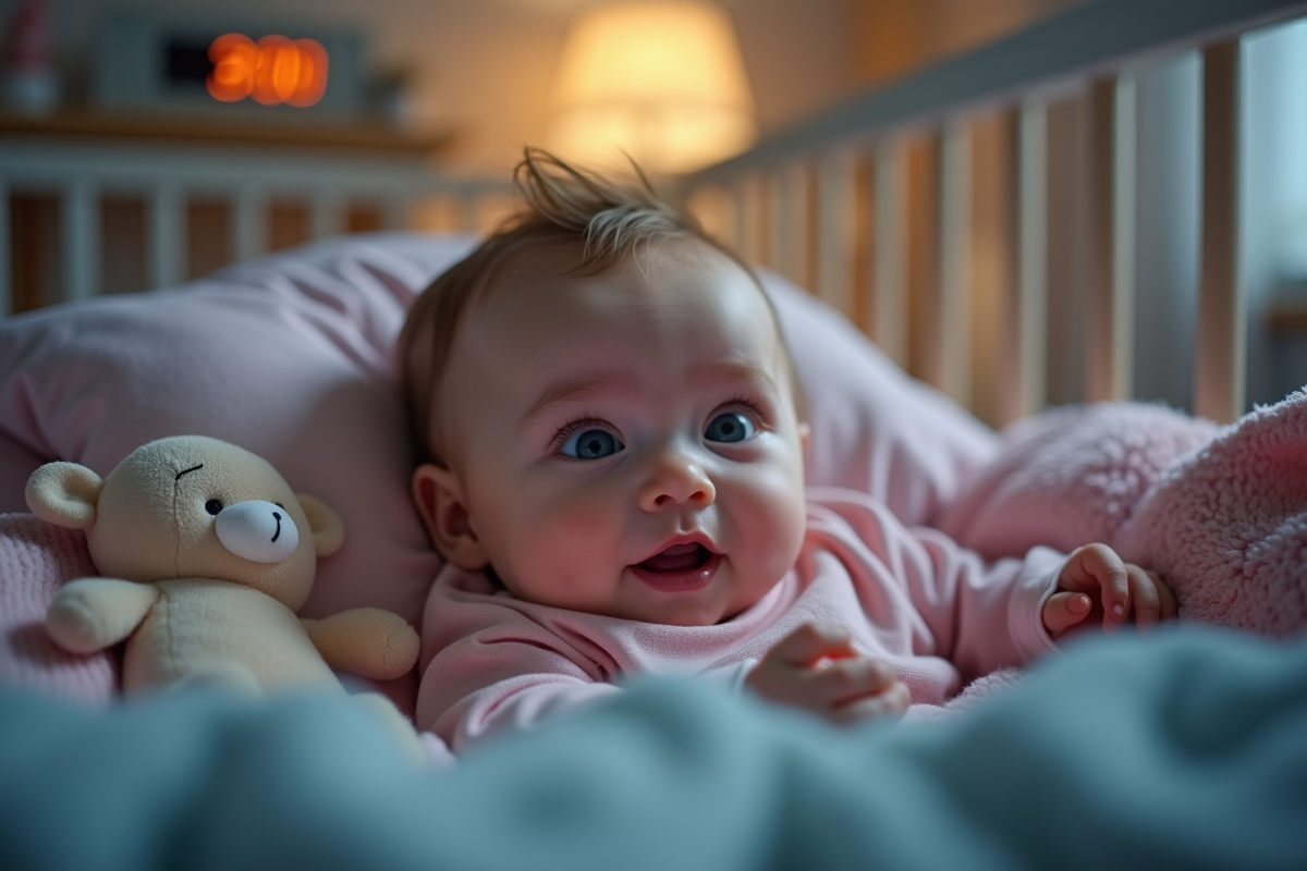 Bébé éveillé dans un lit cosy à 3h du matin