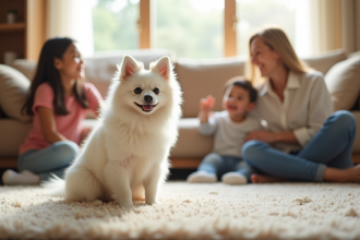 Chien japonais Spitz dans un salon familial chaleureux