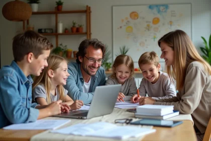Famille française de six autour d'une table moderne