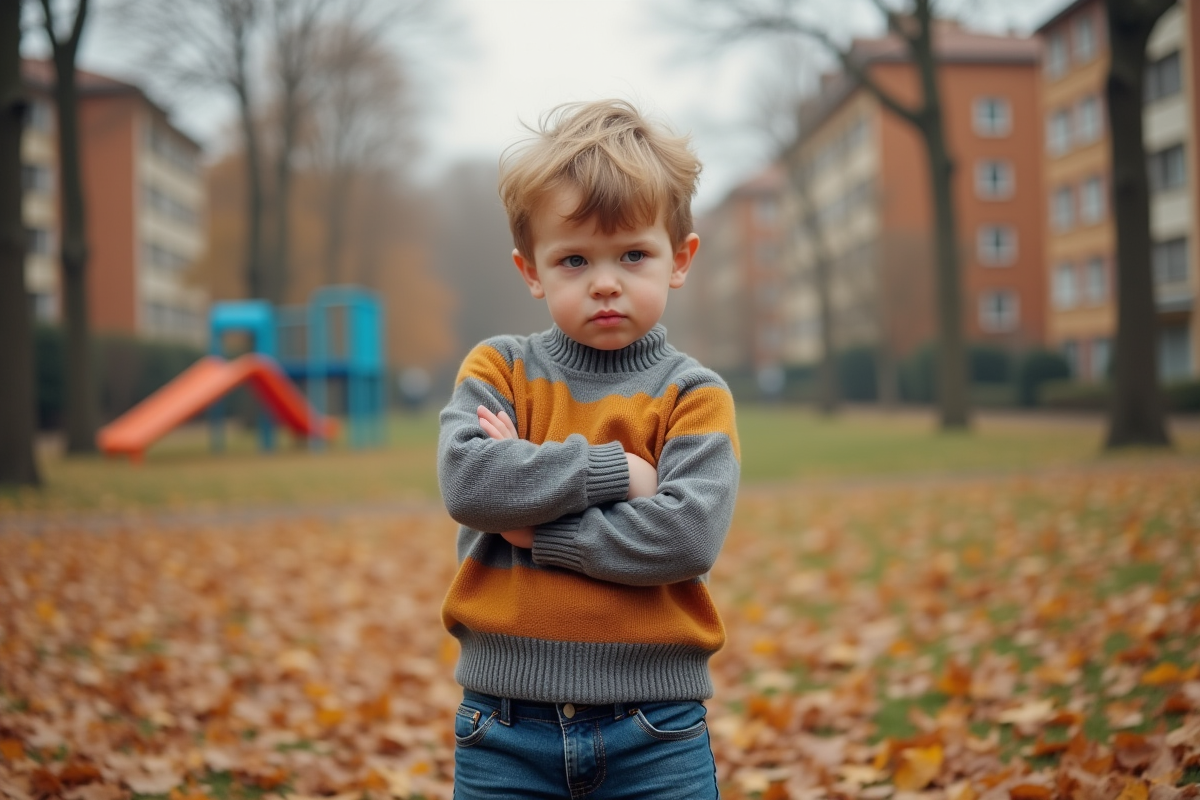 Garçon de trois ans dans un parc en automne