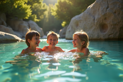 Bassin naturel de Solenzara avec des familles profitant du paysage