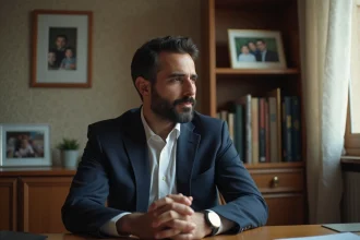 Homme nord-africain en costume réfléchi dans un intérieur