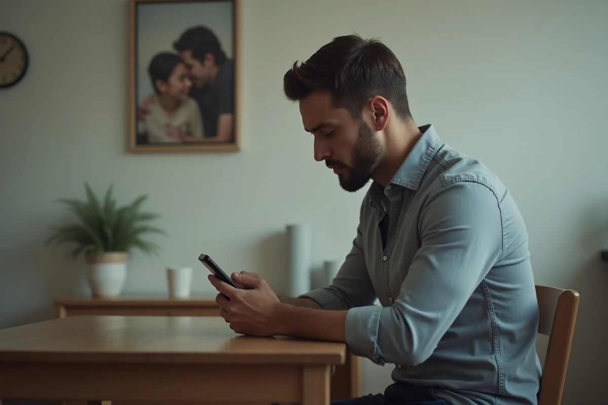Homme seul assis à une table dans un appartement moderne