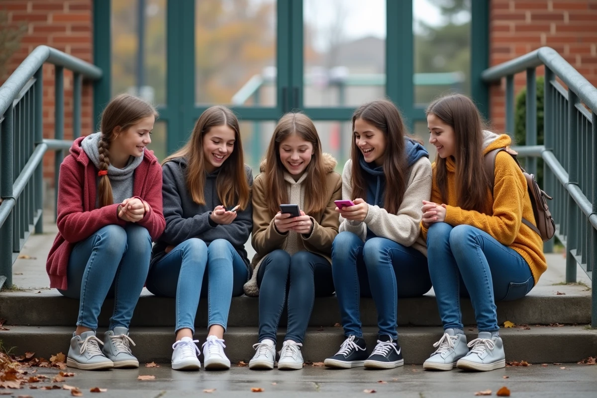 Jeunes assis sur les marches d