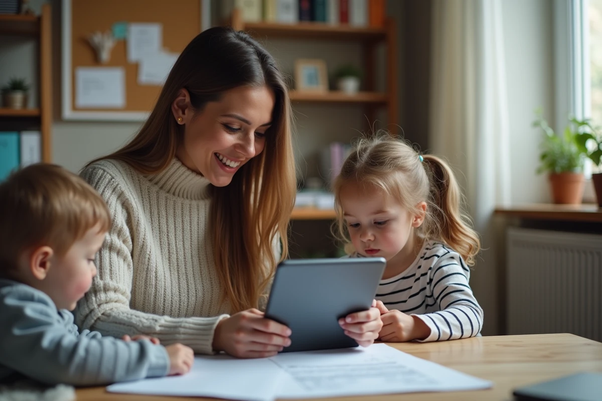 Mère et fille remplissant un formulaire sur une tablette
