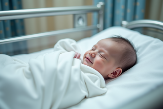 Nourrisson dans un berceau d'hôpital blanc et moderne