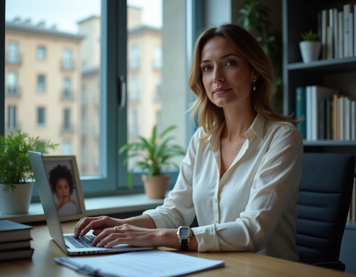 Femme seule avec enfant gérant des démarches administratives depuis son bureau à domicile pour définir son éligibilité au statut de parent isolé