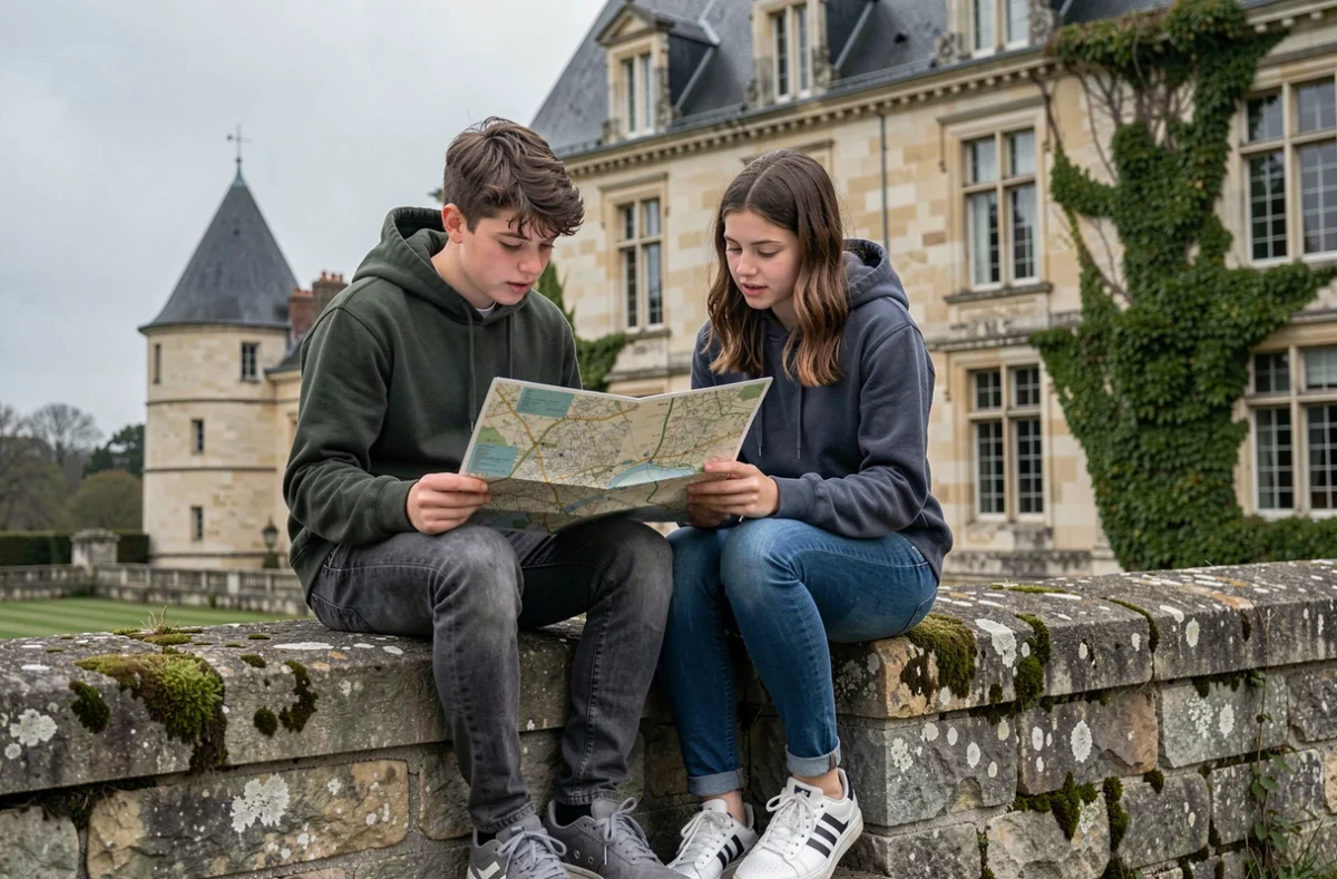 Adolescents découvrant un château historique lors d'une activité gratuite en Seine-et-Marne